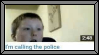 A stamp with a grey frame showing the thumbnail and title of a video called 'i'm calling the police'. The thumbnail shows a child looking into the far distance with two beige walls visible.